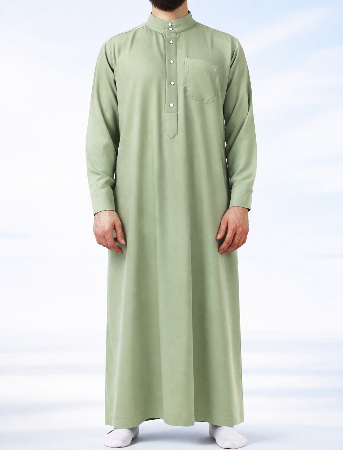 Lichtgroene heren qamis uit de Musallah Troves-collectie